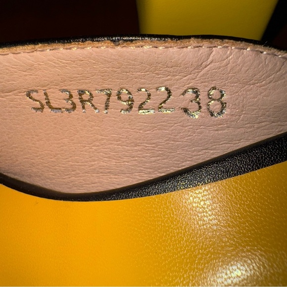 VTG Miss Look Women’s Yellow Black White Block Heel Mules Size 7.5-8 Leather - Picture 5 of 5